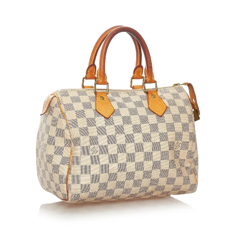 Louis Vuitton bags with a snap - button closure and a decorative charm for styleLouis Vuitton Damier Azur Speedy 25 (27536)