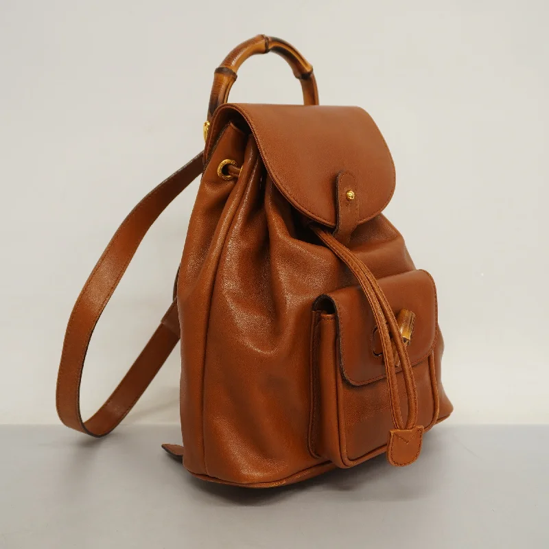 Gucci tote bags for women with a double - handle designGucci  Bamboo Rucksack 003 1705 0030 Women's Leather Backpack Brown