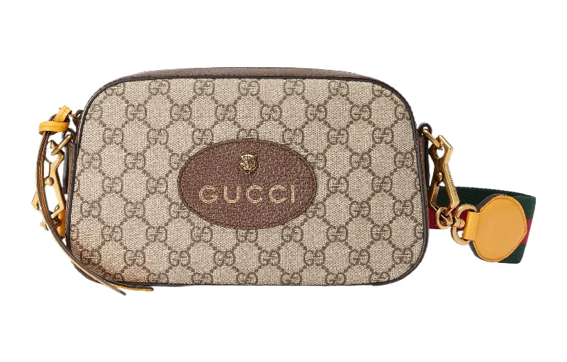 Ladies Gucci shoulder bags with a single - handle designGUCCI Neo Vintage Metallic Tiger Head Logo Stripe Webbing Shoulder Messenger Bag Unisex / / Brown / Yellow 476466-K9GVT-8856