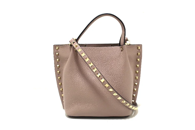 Louis Vuitton handbags with a back - zip pocket for storing valuablesAuthentic Valentino Garavani Rockstud Poudre  Grainy Calfskin Leather Shopper