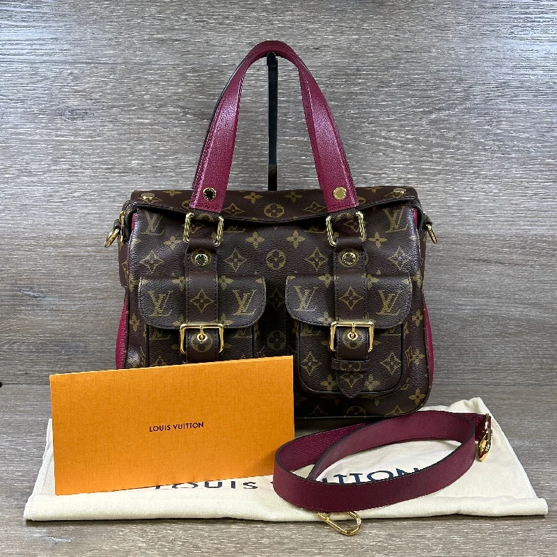 Louis Vuitton bags with a snap - button closure and a decorative charm for styleLouis Vuitton Monogram Manhattan NM Raisin