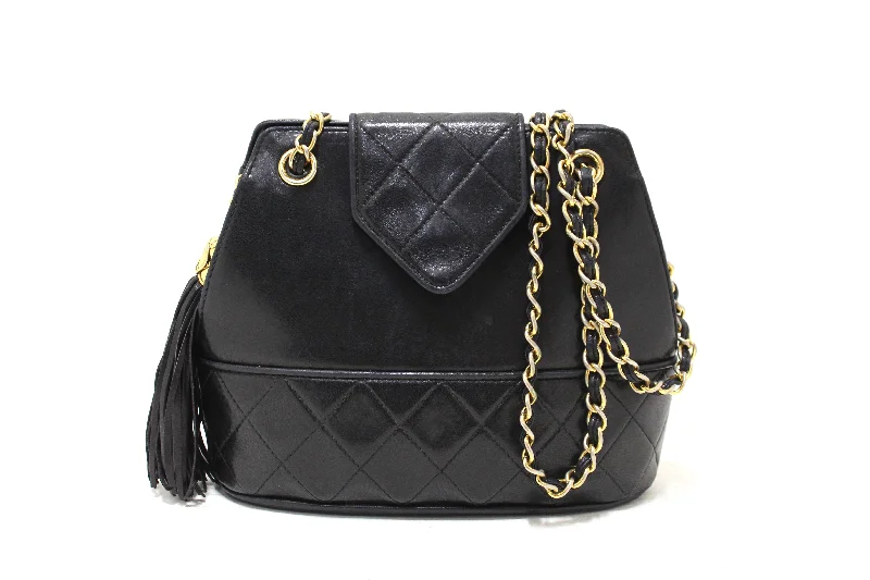 Louis Vuitton bags with a detachable mirror inside for on - the - go touch - upsAuthentic Chanel Vintage Black Quilted Lambskin Leather Small Tote Chain Shoulder Bag