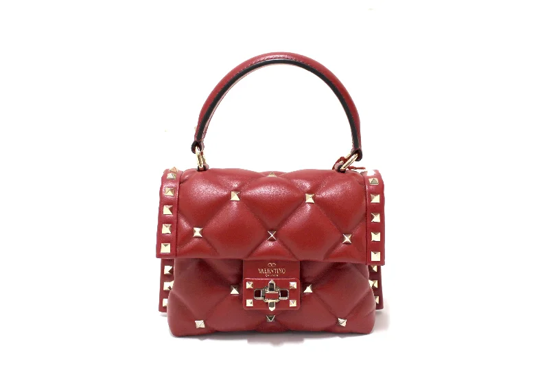 Louis Vuitton crossbody bags with a woven leather strap for textureAuthentic NEW Valentino Garavani Red Quilted Leather Mini Candystud Top Handle Bag