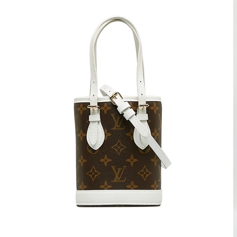 Louis Vuitton bags with a front - flap pocket for quick - access itemsLouis Vuitton Monogram Nano Bucket Handbag 2WAY M81489 Brown White PVC Leather Ladies Louis Vuitton