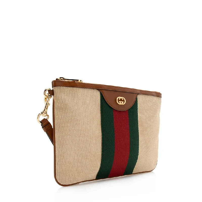 Women Gucci bags with a zippered interior pocketGucci Canvas Vintage Web Wristlet (SHF-16199)