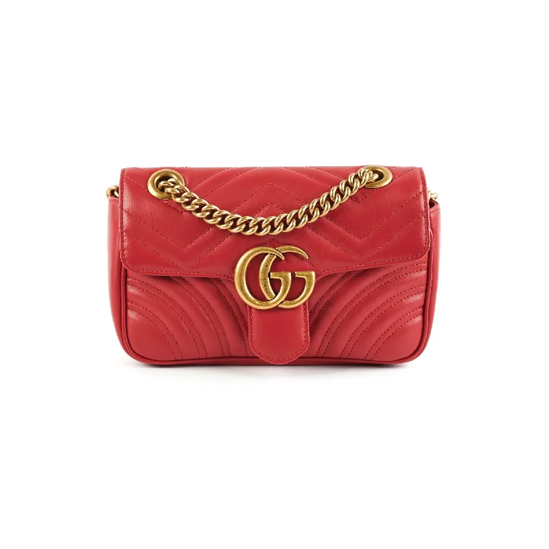 Women Gucci Sylvie bags with a crystal - embellished web stripeGucci Marmont Mini Red