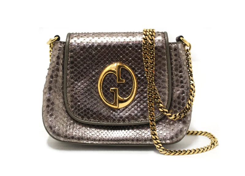 Louis Vuitton bags with a snap - button closure and a decorative charm for styleAuthentic Gucci Metallic Python Leather 1973 Chain Small Shoulder Bag