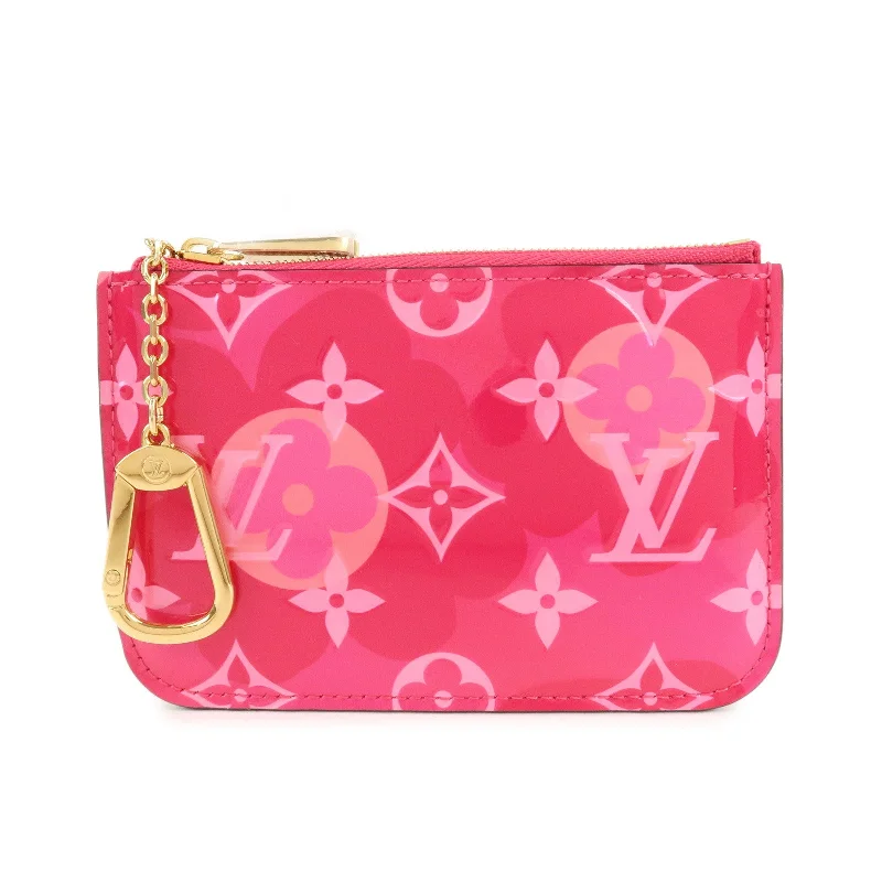 Louis Vuitton bags with a snap - button closure and a decorative charm for styleLouis Vuitton Monogram Vernis Pochette Cles Coin Case Flora M90586