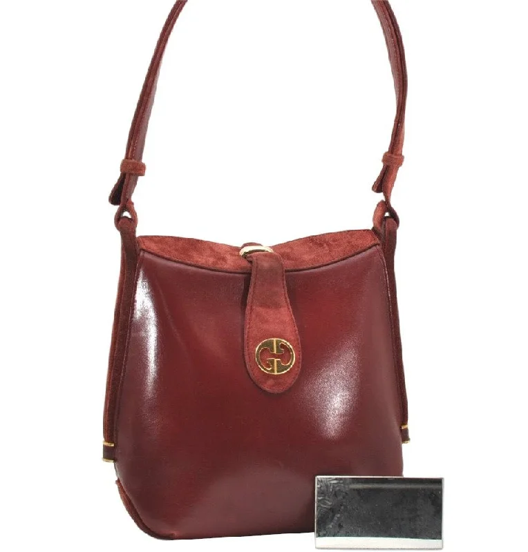 Gucci handbags for women with a metal - framed claspAuthentic GUCCI Vintage Shoulder Hand Bag Purse Suede Leather Bordeaux 4917K