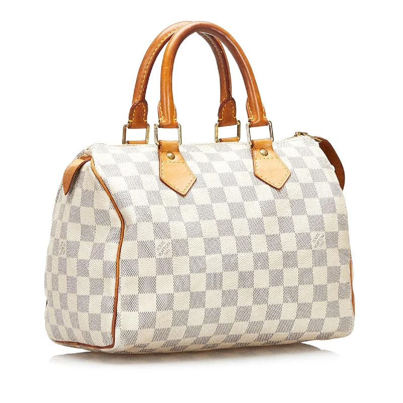 Louis Vuitton bags with a chain - link trim and a leather body for a modern edgeLouis Vuitton Damier Azur Speedy 25 35882)