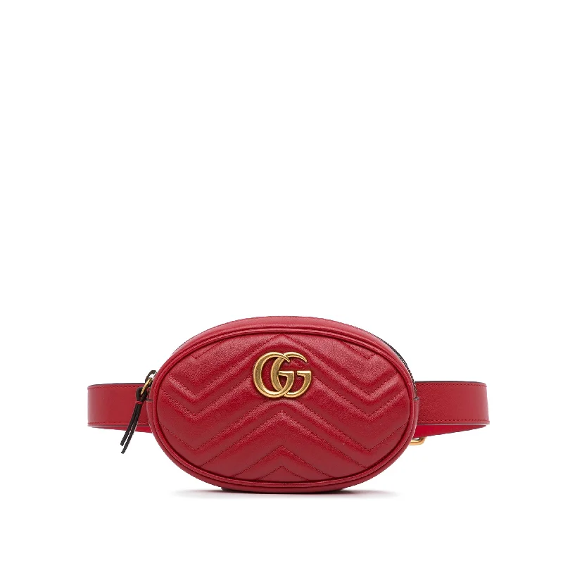 Ladies Gucci shoulder bags with a single - handle designGucci GG Marmont Belt Bag Red Matelassé