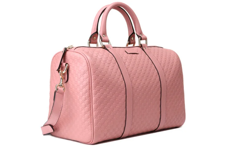 Women Gucci Sylvie bags with a detachable ribbon detail(WMNS) GUCCI Logo Embossing Cowhide Large Capacity Boston handbag Pink 449646-BMJ1G-5806