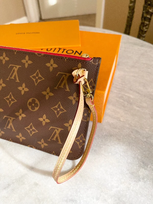 Ladies Louis Vuitton Petite Malle bags with a star - shaped charm for cutenessLouis Vuitton 2022 Neverfull MM Monogram Wristlet Pouch in Cherry