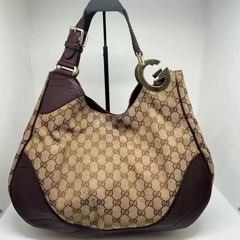 Ladies Gucci shoulder bags with a magnetic - closure flapGucci Monogram Brown Coffee Tote Bag Large G Logo Buckle Underarm S