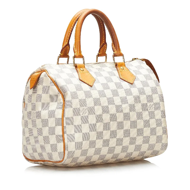 Louis Vuitton backpacks with a hidden back pocket for securityLouis Vuitton Damier Azur Speedy 25 35879)