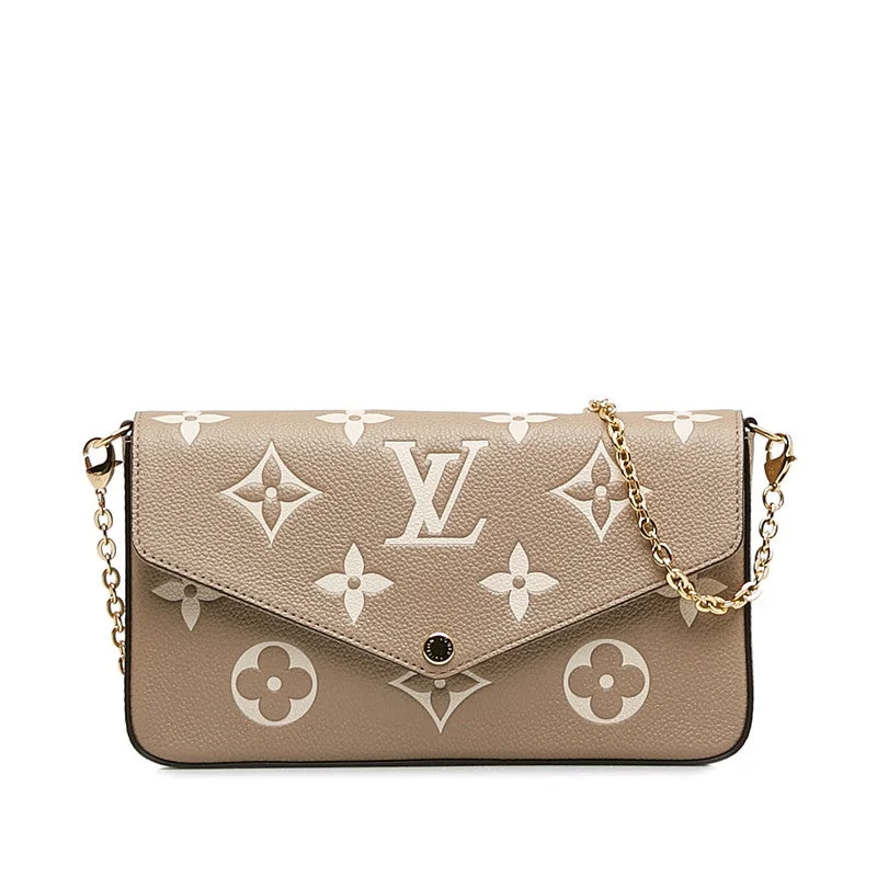 Louis Vuitton Twist bags with the iconic LV - turnlock closureLouis Vuitton Monogram Implant Poschet Felice Chain  M82480 Étope Grey Leather  Louis Vuitton