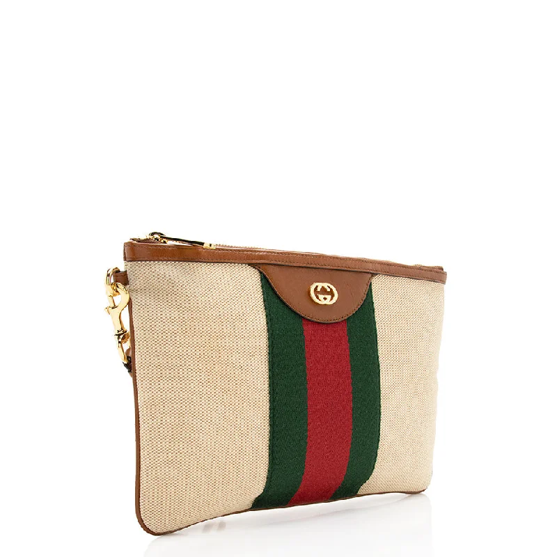 Gucci handbags for women with a back - zip pocketGucci Canvas Vintage Web Wristlet (17031)