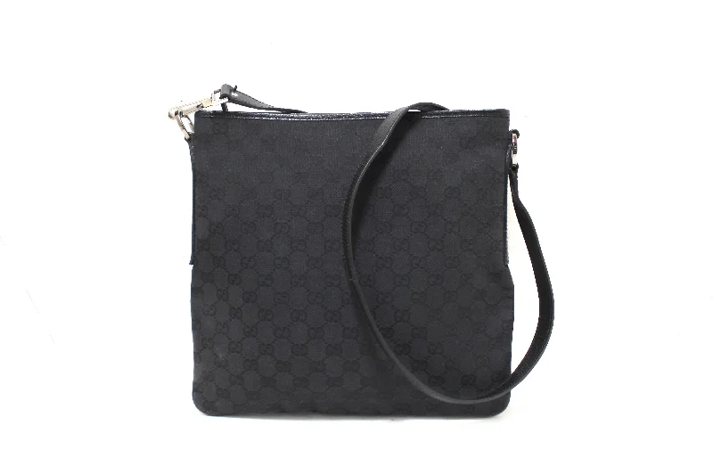 Louis Vuitton bags with a detachable mirror inside for on - the - go touch - upsAuthentic Gucci Black GG Fabric with Black Leather Trim Messenger Bag