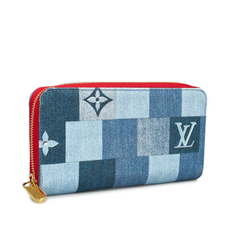 Ladies Louis Vuitton Petite Malle bags in a pastel color for a soft lookLouis Vuitton Monogram Denim Patchwork Zippie Wallet Roundfashner Long Wallet M44938 Indigo Blue Denim Leather Ladies Louis Vuitton