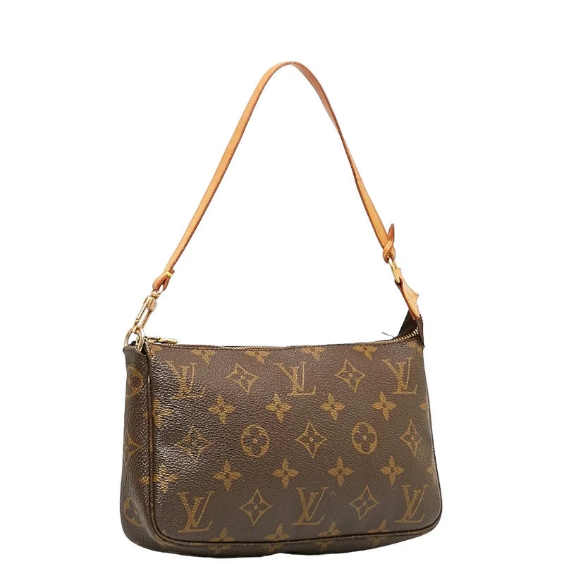 Louis Vuitton tote bags with a printed LV logo on the front for brand visibilityLouis Vuitton Monogram  Accessory Shoulder Bag Accessory Pocket M51980 Brown PVC Leather Ladies Louis Vuitton