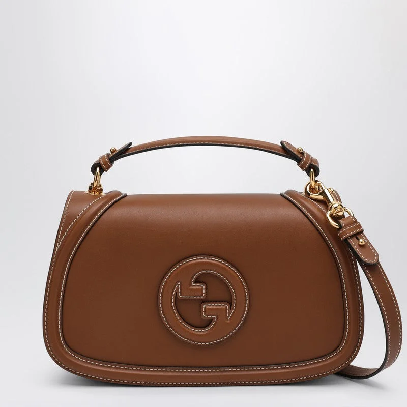 Women Gucci Sylvie bags with a crystal - embellished web stripeGucci Mini Blondie Brown Shoulder Bag Women