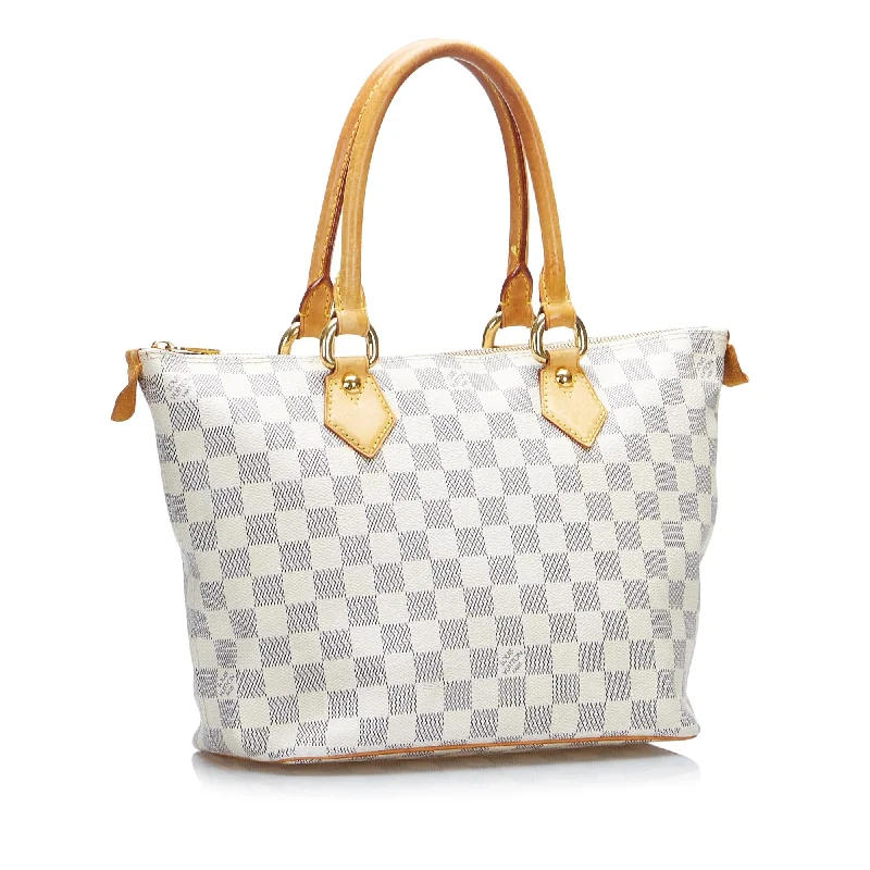 Louis Vuitton handbags with a patent - leather finish for a shiny lookLouis Vuitton Damier Azur Saleya PM (uaNnbA)