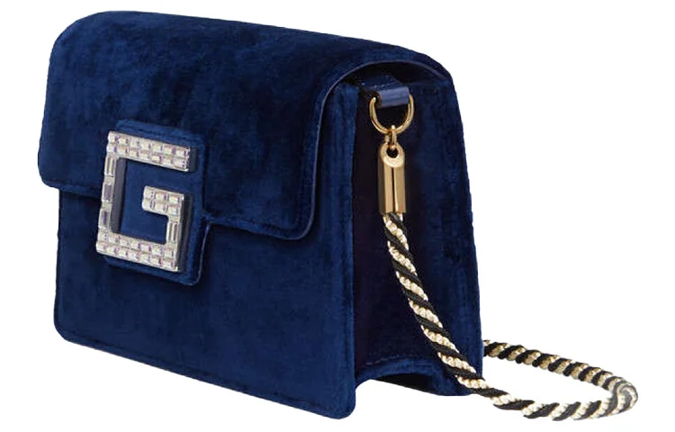 Women Gucci Sylvie bags with a monogram - embossed leather(WMNS) GUCCI Logo Velvet Shoulder Messenger Bag Navy Blue 544242-9STCX-4571