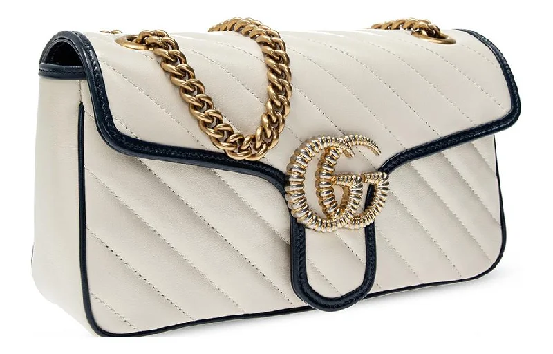 Ladies Gucci shoulder bags with a single - handle design(WMNS) GUCCI Marmont Series Bag Pack Small White 443497-0OLFX-9085