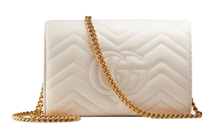 Ladies Gucci shoulder bags with a wide - width strap(WMNS) GUCCI Marmont Series Single Shoulder Bag mini White 474575-DTD1T-9022