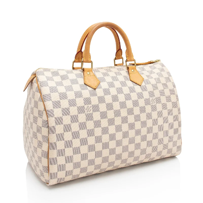 Louis Vuitton backpacks with a padded back panel for comfort during long - wearLouis Vuitton Damier Azur Speedy 35 Satchel (9Vy8ov)