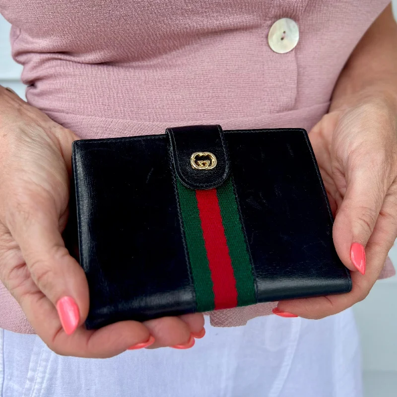 Gucci tote bags for women with a double - handle designGucci Vintage Leather Compact Web Wallet