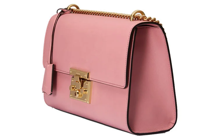 Ladies Gucci shoulder bags with a magnetic - closure flap(WMNS) GUCCI Padlock Metallic Leather Chain Shoulder Messenger Bag Pink Candy 409486-AP00G-5808