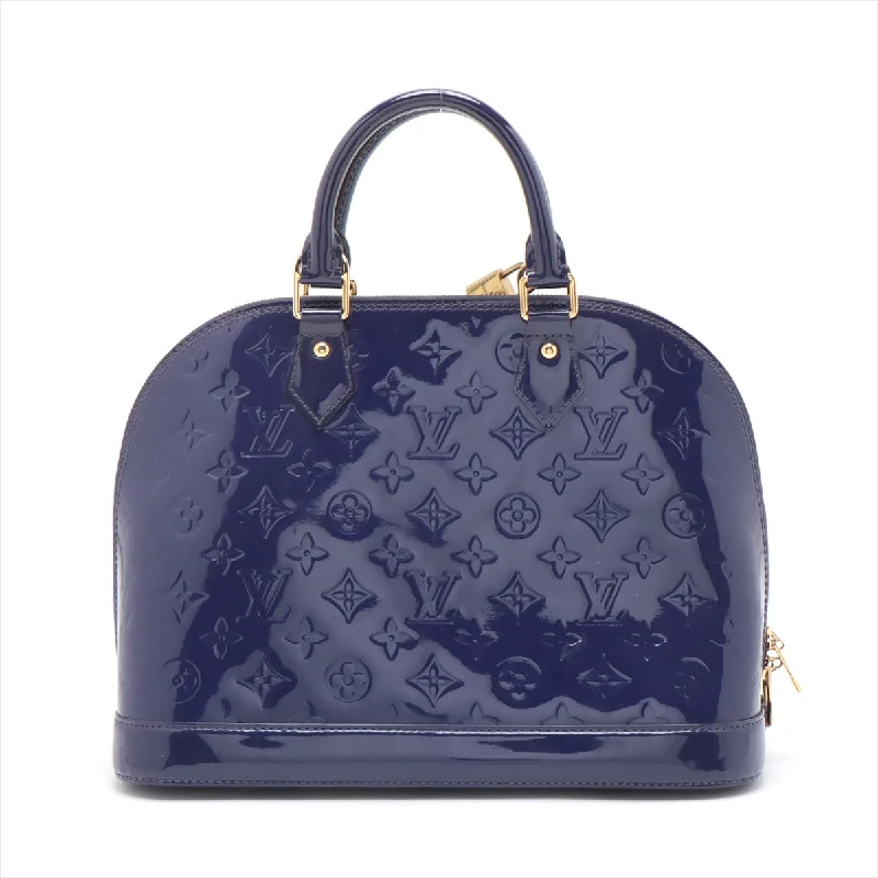 Louis Vuitton Petite Malle bags with a hard - shell structure for uniquenessLOUIS VUITTON Alma Handbag in Monogram Vernis Sapphire