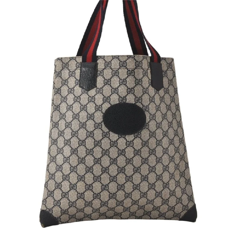 Women Gucci bags with a zippered interior pocketAuthentic GUCCI Sherry Line Shoulder Tote Bag GG PVC Leather Navy Blue 4929K