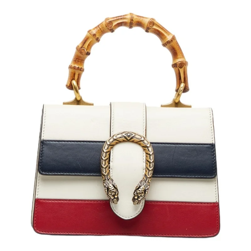 Women Gucci bags with a zip - around closure for securityGUCCI Bamboo Duonissos Handbag Shoulder Bag White Multicolor Leather Women's