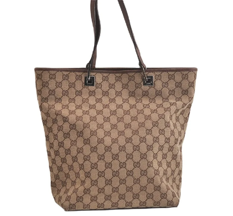 Women Gucci bags with a front - flap pocket for quick - access itemsAuthentic GUCCI Vintage Shoulder Tote Bag GG Canvas Leather 31243 Brown 4892K