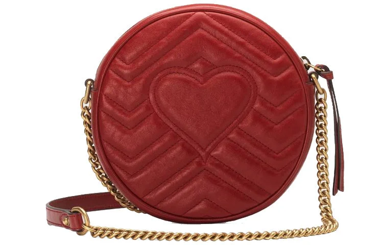 Women Gucci Sylvie bags with a crystal - embellished web stripe(WMNS) GUCCI GG Marmont Gold Logo Leather Chain Shoulder Messenger Bag Mini Red 550154-0OLET-6438