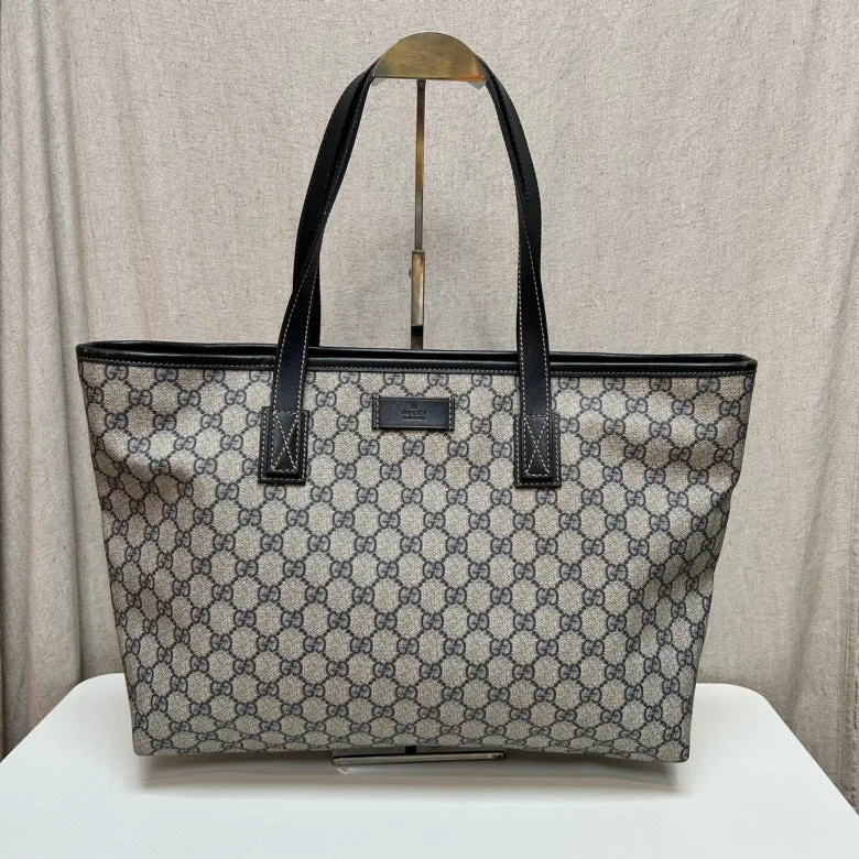 Small - sized Women Gucci shoulder bags for evening outingsGucci Monogram Canvas Black Leather Trim Tote