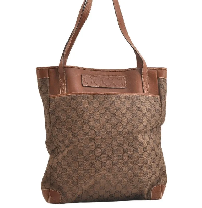 Women Gucci Sylvie bags featuring the signature web stripeAuthentic GUCCI Vintage Shoulder Tote Bag GG Canvas Leather Brown Junk 5059K