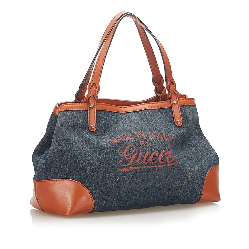 Gucci handbags for women with a back - zip pocketGucci Craft Denim Tote Bag (22337)