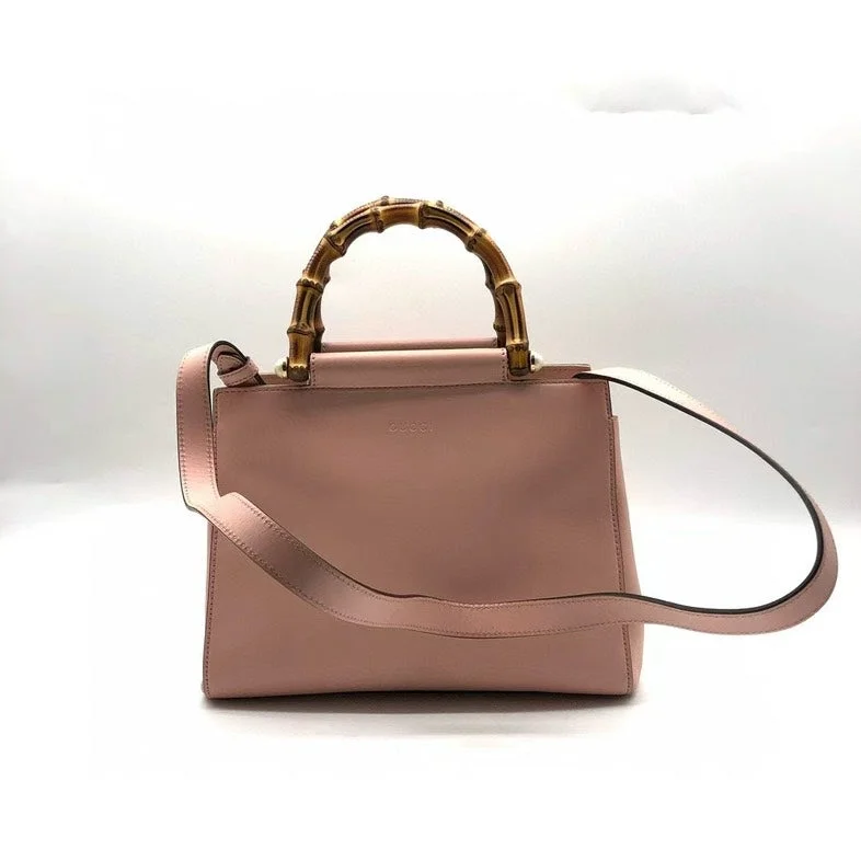 Gucci handbags for women with a metal - framed claspGucci Pink Bamboo Handle Two Way Bag Medium Size