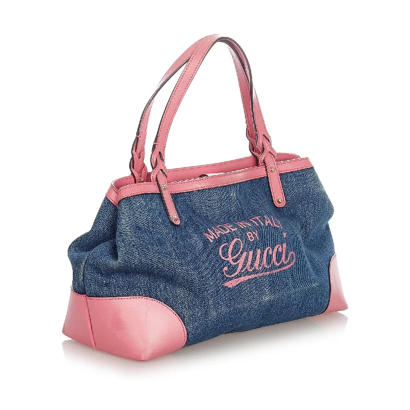 Gucci tote bags for women with a double - handle designGucci Craft Denim Tote Bag (23024)