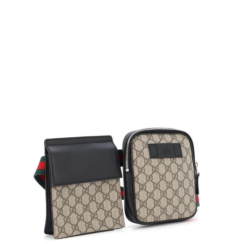 Small - sized Women Gucci shoulder bags for evening outingsGUCCI GG SUPREME DOUBLE WEB BELT BAG