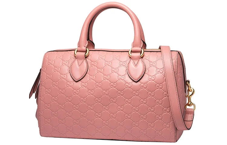 Gucci handbags for women with a back - zip pocket(WMNS) GUCCI Logo Embossing Leather Boston handbag Pink Classic 453573-DMT1G-5812