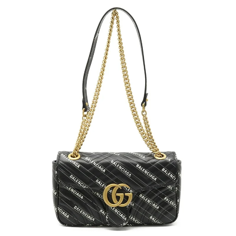 Ladies Gucci shoulder bags with a single - handle designGUCCI BALENCIAGA Balenciaga Collaboration GG Marmont The Hacker Project Small Bag Shoulder Black 443497