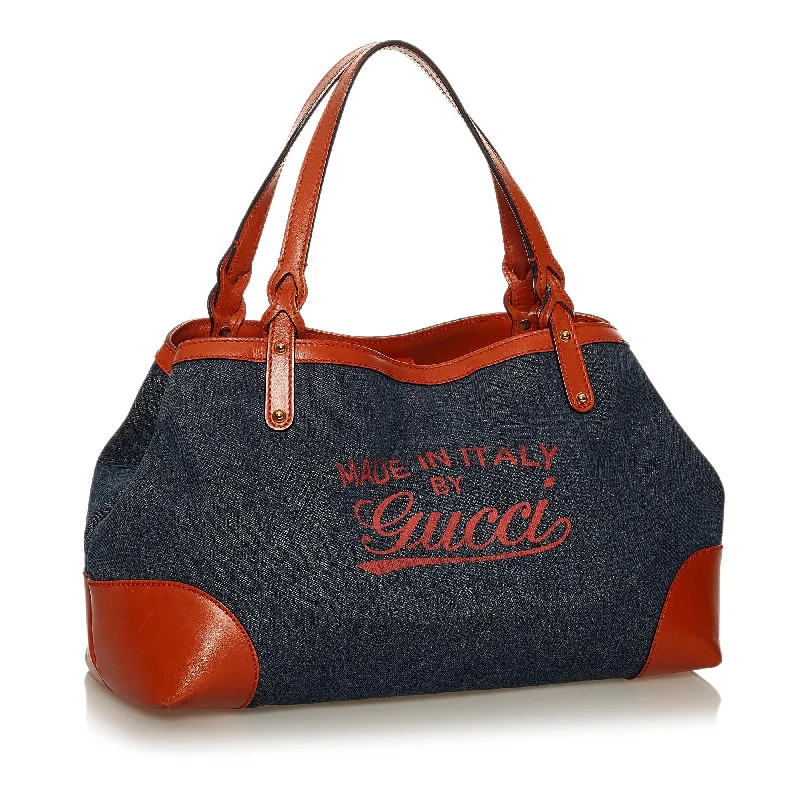 Women Gucci bags with a detachable mirror insideGucci Craft Denim Tote Bag (29336)