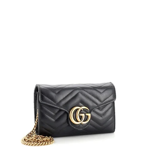 Gucci crossbody bags for women with adjustable leather strapsGUCCI GG MARMONT MATELASSE CALFSKIN MINI WALLET ON A CHAIN