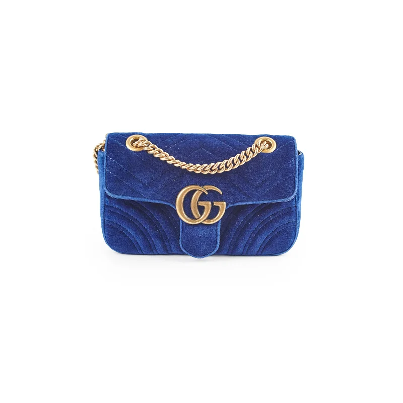 Women Gucci backpacks with a luxurious leather finishGucci Marmont Mini Shoulder Bag Navy Blue Velvet