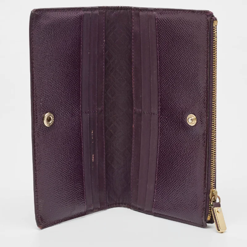 BURBERRY Purple Patent Leather Zip Bifold Wallet