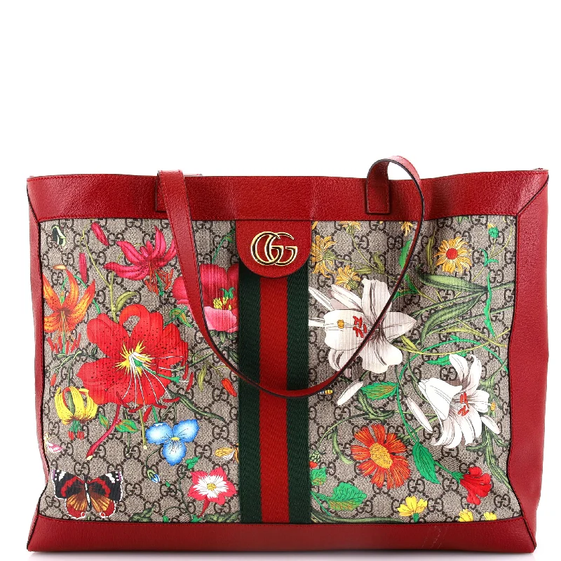 Ophidia Soft Open Tote Flora GG Coated Canvas East West